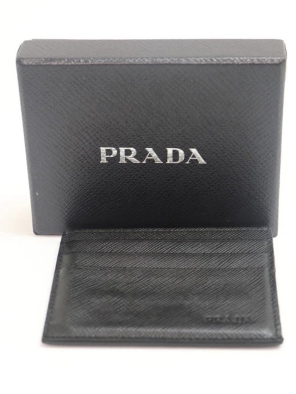 Prada Logo Card Holder Saffiano Leather Black 164